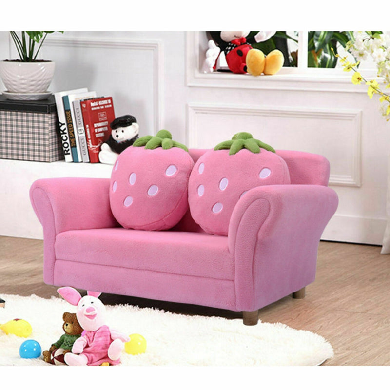 Kid Size! Strawberry Armrest Chair Sofa with 2 Cute Strawberry Pillows