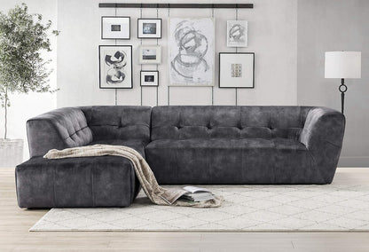 Luxury Velvet Tufted Low Back Sofa Set L-Shape 2-Piece Living Room Couch, 113"W Left Hand Facing Sectional, Grey