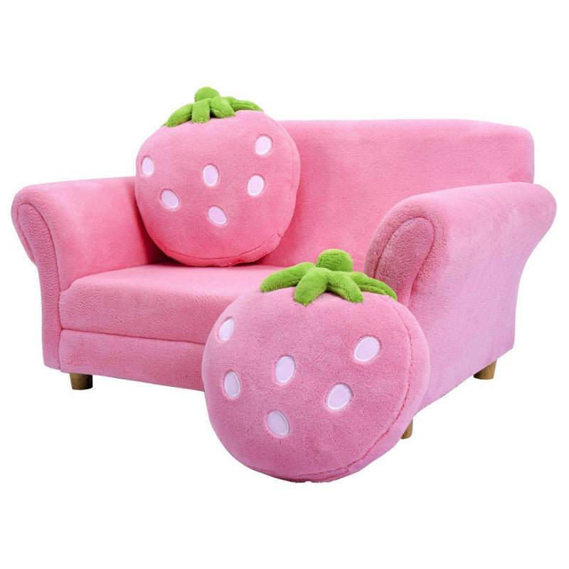 Kid Size! Strawberry Armrest Chair Sofa with 2 Cute Strawberry Pillows