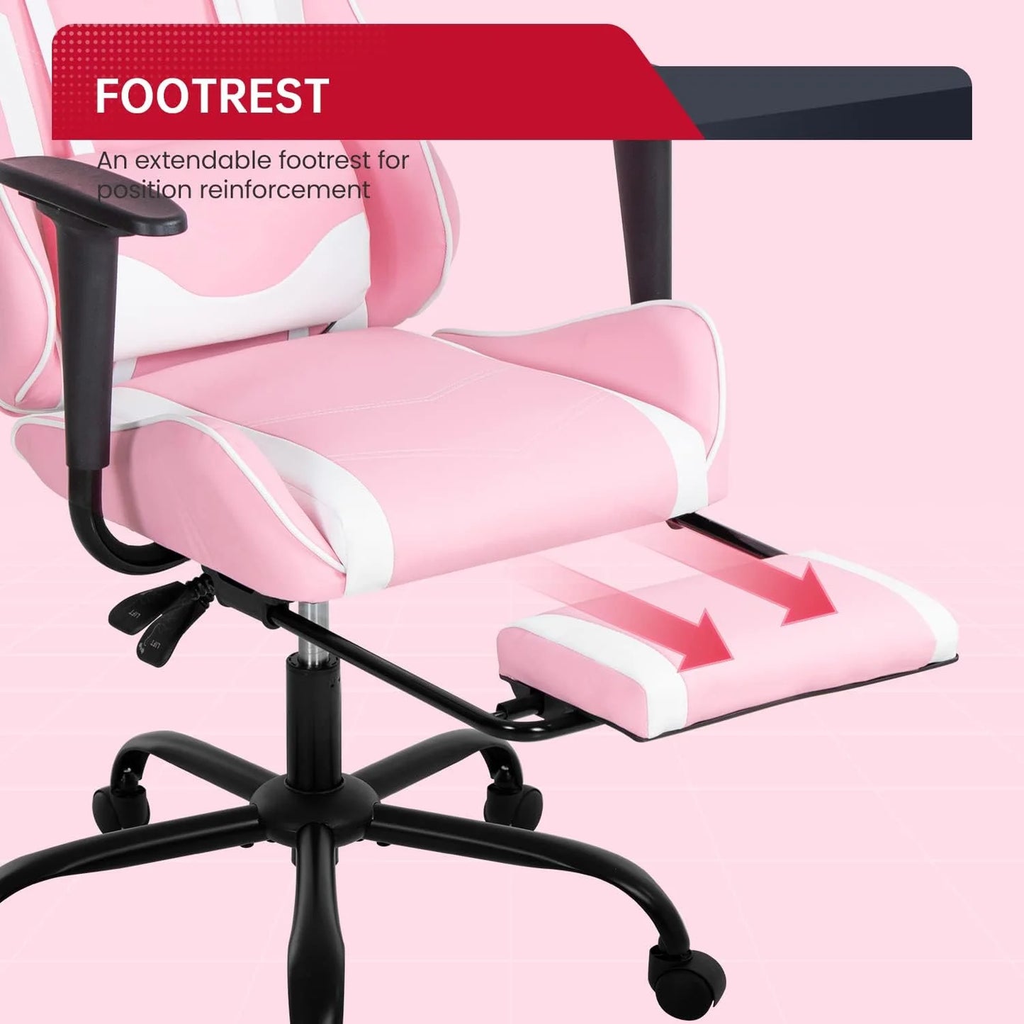 Ergonomic Gaming Chair , High Back PU Leather W/Footrest, Rolling Swivel for Adults ,Pink