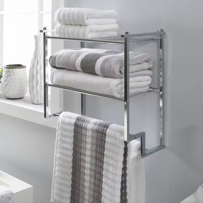 2-Tier Wall Mounted Shelf with 2 Towel Bars in Chrome 17.62 In. 