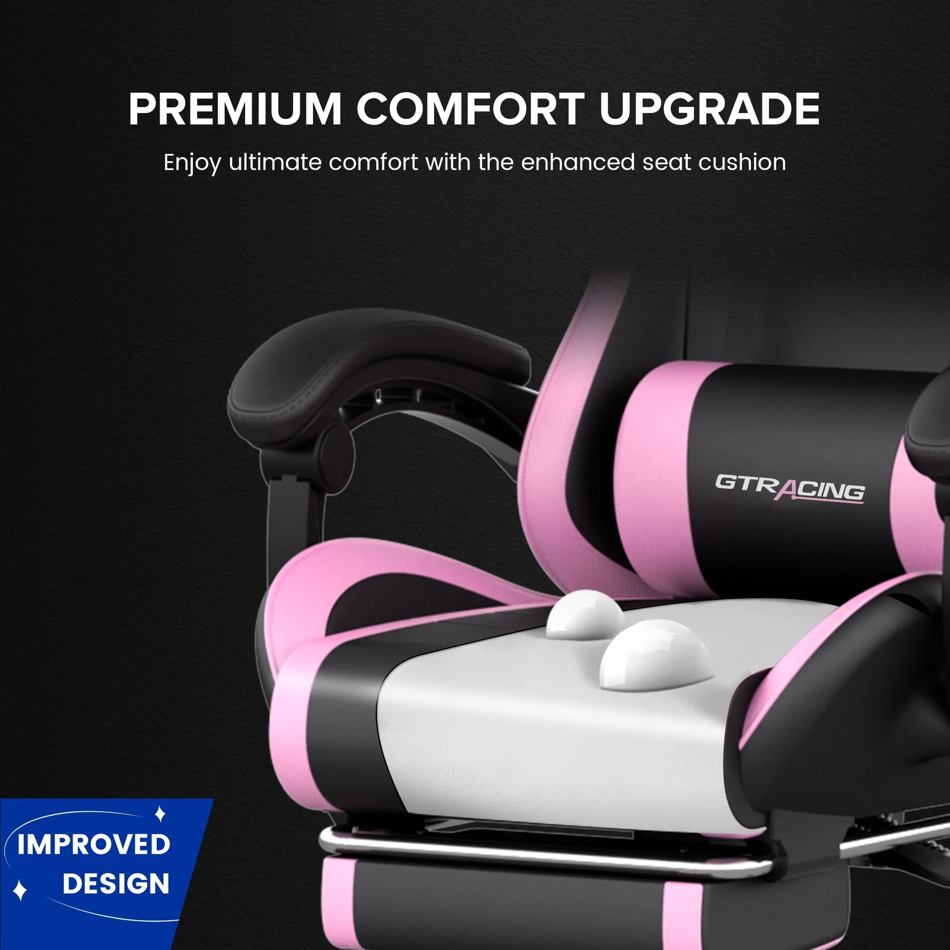 Ergonomic Gaming Chair GTWD-200 with Adjustable Pillows and Footrest , Pink