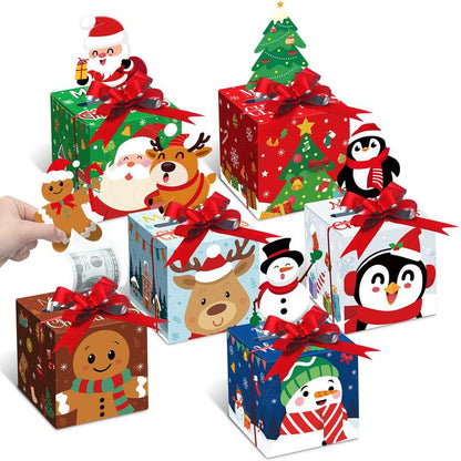 12 Pcs Christmas Money Box Christmas Party Gift Money Gift Boxes for Cash Pop up Christmas Money Holders for Cash with Festive Red Bows Clear Cash Seal Bags Penguin Santa Reindeer Snowman Gingerbread Men Pattern for Birthday Christmas Party Favor Supplies