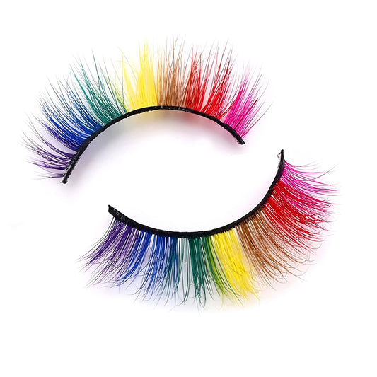 3D Mink Rainbow Lashes 17 Mm , Colored Eyelashes, Lashes with Color Cat Eye Lashes 1 Pair for New Year Cosplay Party Stage Everyday Eye Makeup