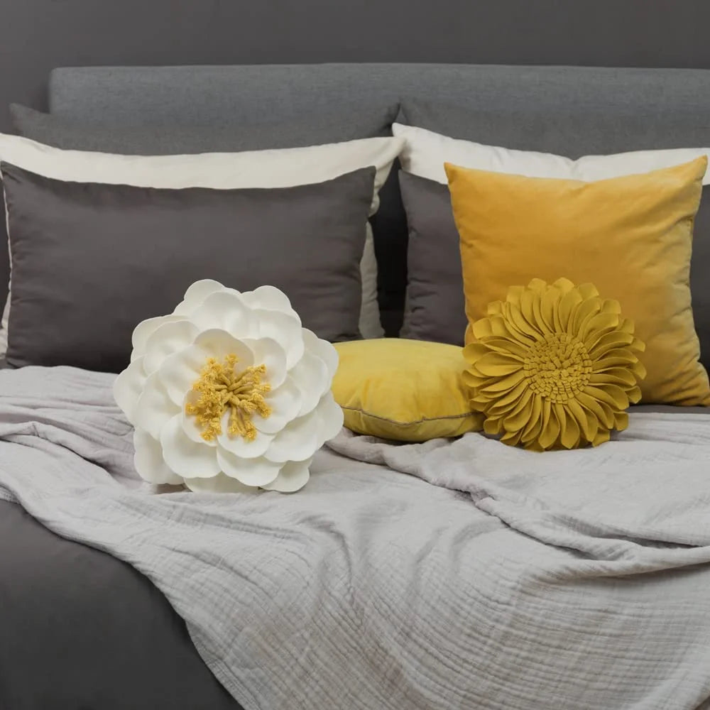 3D round Flower Pillow Cover with Insert Decorative Throw Pillows Small Circular Soft Suede Pillows for Bedroom,Living Room and Hotel in Beige 14Inch