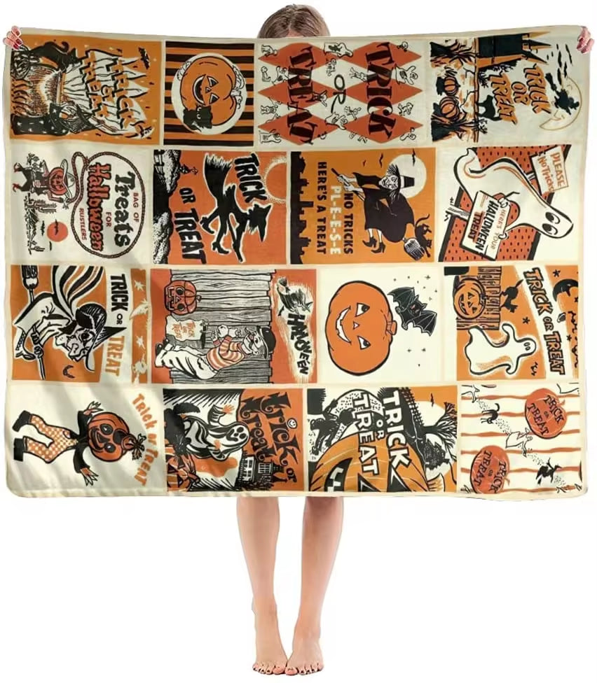 RETRO Halloween Ghost Witch Halloween Decorations Blankets, Throw Blanket for Couch Soft Halloween Party Blankets