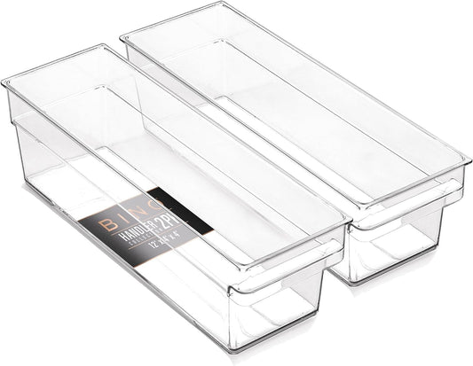 Plastic Storage Bins, Small - Shallow | Multipurpose Organizer Bins | Kitchen Pantry Organizers and Storage | Clear Containers for Organizing Home | Freezer Organizer