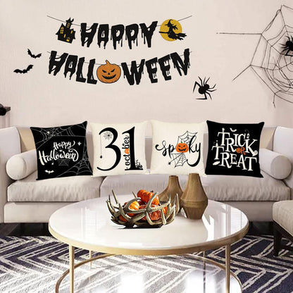 Halloween Pillow Covers Set of 4 Trick or Treat Decorative Throw Pillows Cover 18X18 Black Spider Webs Pillow Cases Home Outdoor Sofa Couch Cushion Covers for Halloween Decor (18 by 18)