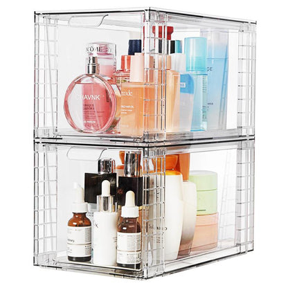 Transparent Stackable Drawer Organizer with Handles for Bathroom Kitchen Pantry under Sink Cabinet Closet Makeup Multifunctional Storage Solution 5-10Kg Capacity, 3-Tier Metal Rolling Cart with Wheels Pink
