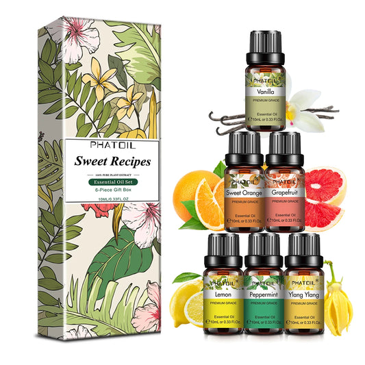 6Pcs Essential Oils Set for Diffuser Candle Making -10ML Lavender Eucalyptus Peppermint Tea Tree Sweet Orange Lemongrass