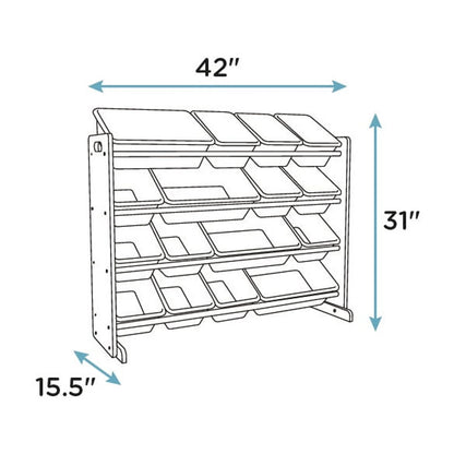 Journey Supersized Toy Storage Organizer with 16 Plastic Storage Bins, Natural/White