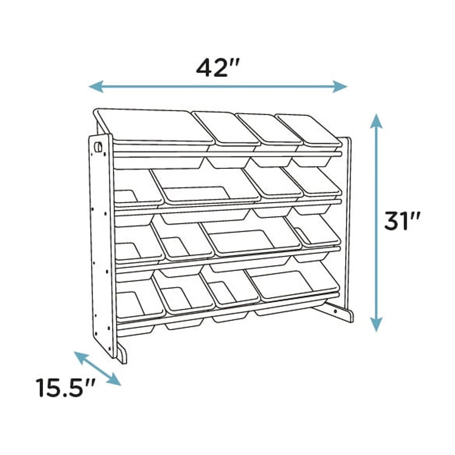 Kids Toy Storage Organizer with 16 Plastic Storage Bins, Grey/Blue