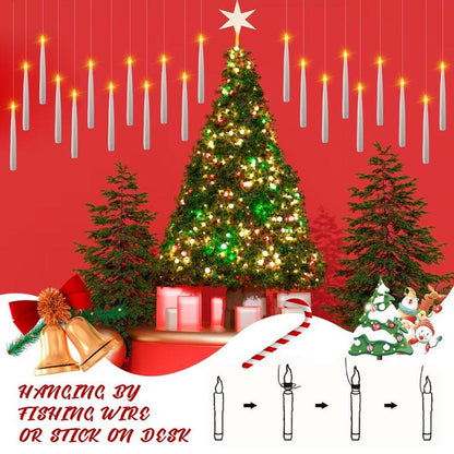 20 Pack Hanging Floating Flameless LED Candles with Wand Remote - Taper Candles with 6H Timer – 164Ft Fishing Line, Hooks – Magic Wand Candles for Halloween, Christmas, Party, Bedroom Decorations
