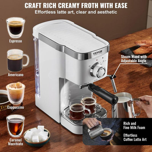 Espresso Coffee Machine, 15Bar Semi-Automatic Espresso Maker with Milk Frother Steam Wand, Professional Cappuccino Latte Machine with High-Power Boiler & Removable Water Tank, NTC Control System
