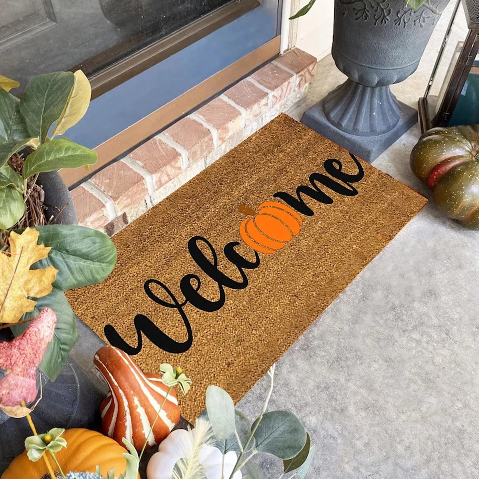 Pumpkin Area Rug Bright Pumpkin Floor Mats Slip Resistants Earth Floor Mats for Front Door Bathroom Kitchen Room 19.67×31.49In