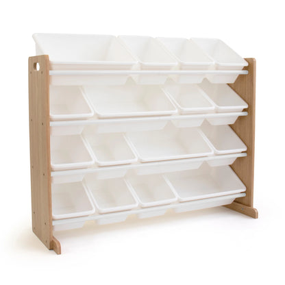 Journey Supersized Toy Storage Organizer with 16 Plastic Storage Bins, Natural/White