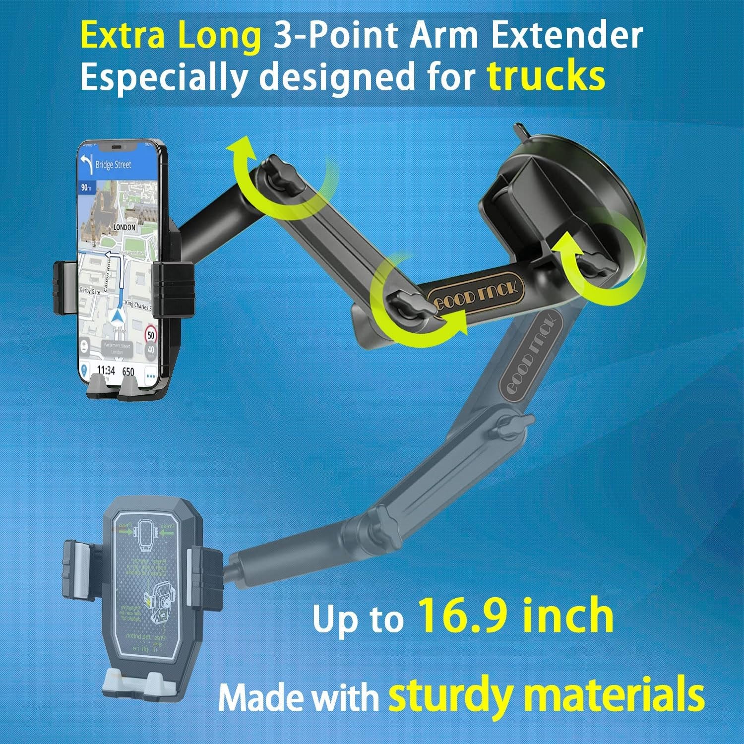 Phone Mount for Truck, Truck Phone Holder Mount Heavy Duty, Dashboard Windshield Phone Holder for Semi Truck, Suction Cup Phone Mount for Truck Accessories, Compatible with Iphone/Samsung