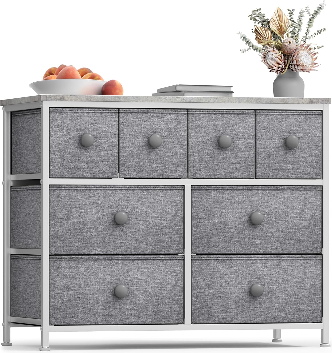 Dresser with 8 Drawers - Chest Clothing Organizer Unit with Steel Frame Wood Top Knob Handle Easy Pull Fabric Bins - Large Storage Furniture for Bedroom, Hallway, Living Room, Nursery & Closet