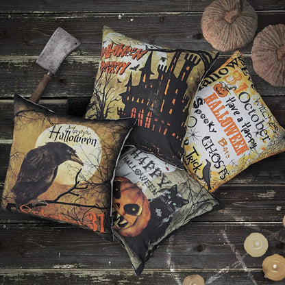 Halloween Holiday Collection Decorative Throw Pillow Cover, 18" X 18", Night Crow, 4 Pack