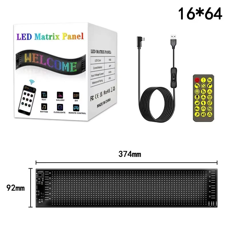 LED Car Sign Animation RGB LED Matrix Pixel Panel DIY Programmable Bluetooth App Control LED Panel Flexible Display Light