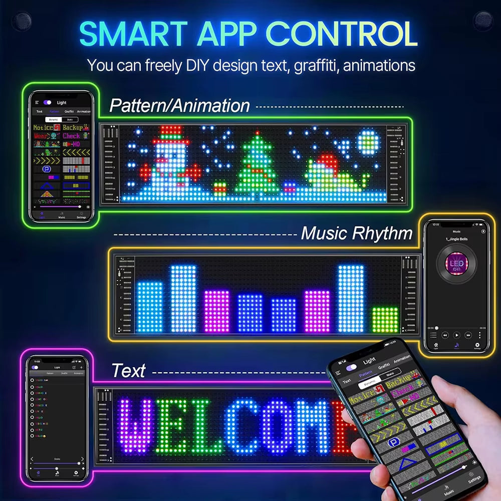 LED Car Sign Animation RGB LED Matrix Pixel Panel DIY Programmable Bluetooth App Control LED Panel Flexible Display Light