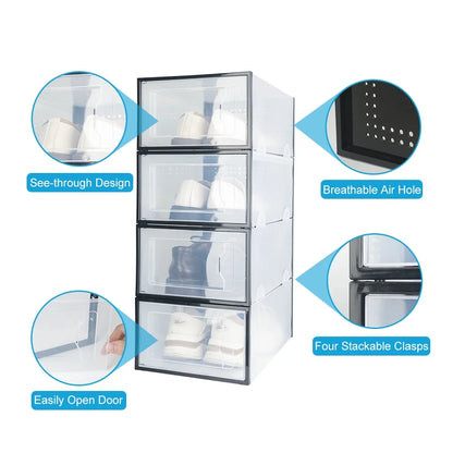 Clear Shoe Ogranizer for Closet,Shoes Boxes Bins Stackable,Folding Shoe Sneaker Containers Storage Box Rack with Lids 12 Pack