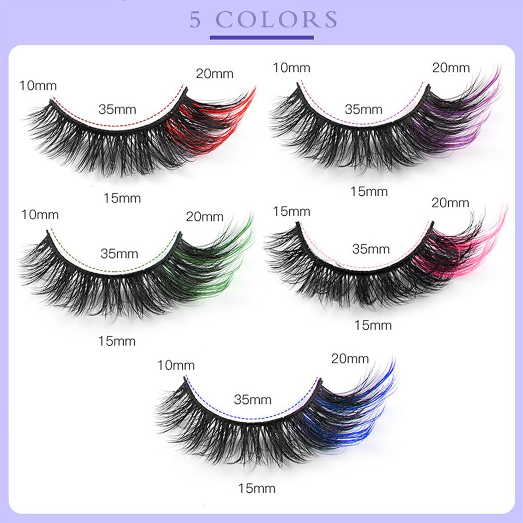Colorful Fluffy Faux Mink Lashes Colored 3D Curl Strip Long Eye Lashes 10 Pairs Dramatic Lashes Volume Fake Eyelashes for Women and Girls