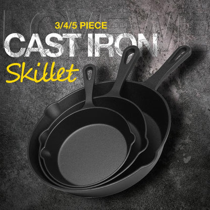 Cast Iron Skillets 3/4/5 PCS, Pots and Pans Set for Professional Restaurant Chef Quality, Pre-Seasoned Cookware Set - 4‘’,5.5“,6“, 8“, 10“ Fry Pans, Skillet Multi-Functional with Ergonomic Handles - for Frying, Saute, Cooking, Pizza
