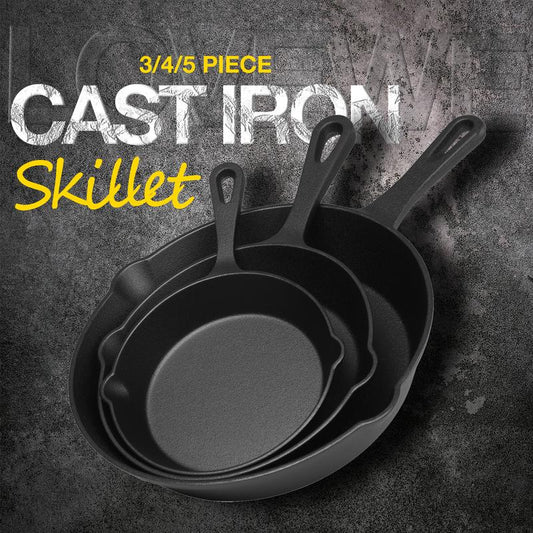 Cast Iron Skillets 3/4/5 PCS, Pots and Pans Set for Professional Restaurant Chef Quality, Pre-Seasoned Cookware Set - 4‘’,5.5“,6“, 8“, 10“ Fry Pans, Skillet Multi-Functional with Ergonomic Handles - for Frying, Saute, Cooking, Pizza