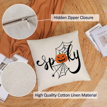 Halloween Pillow Covers Set of 4 Trick or Treat Decorative Throw Pillows Cover 18X18 Black Spider Webs Pillow Cases Home Outdoor Sofa Couch Cushion Covers for Halloween Decor (18 by 18)