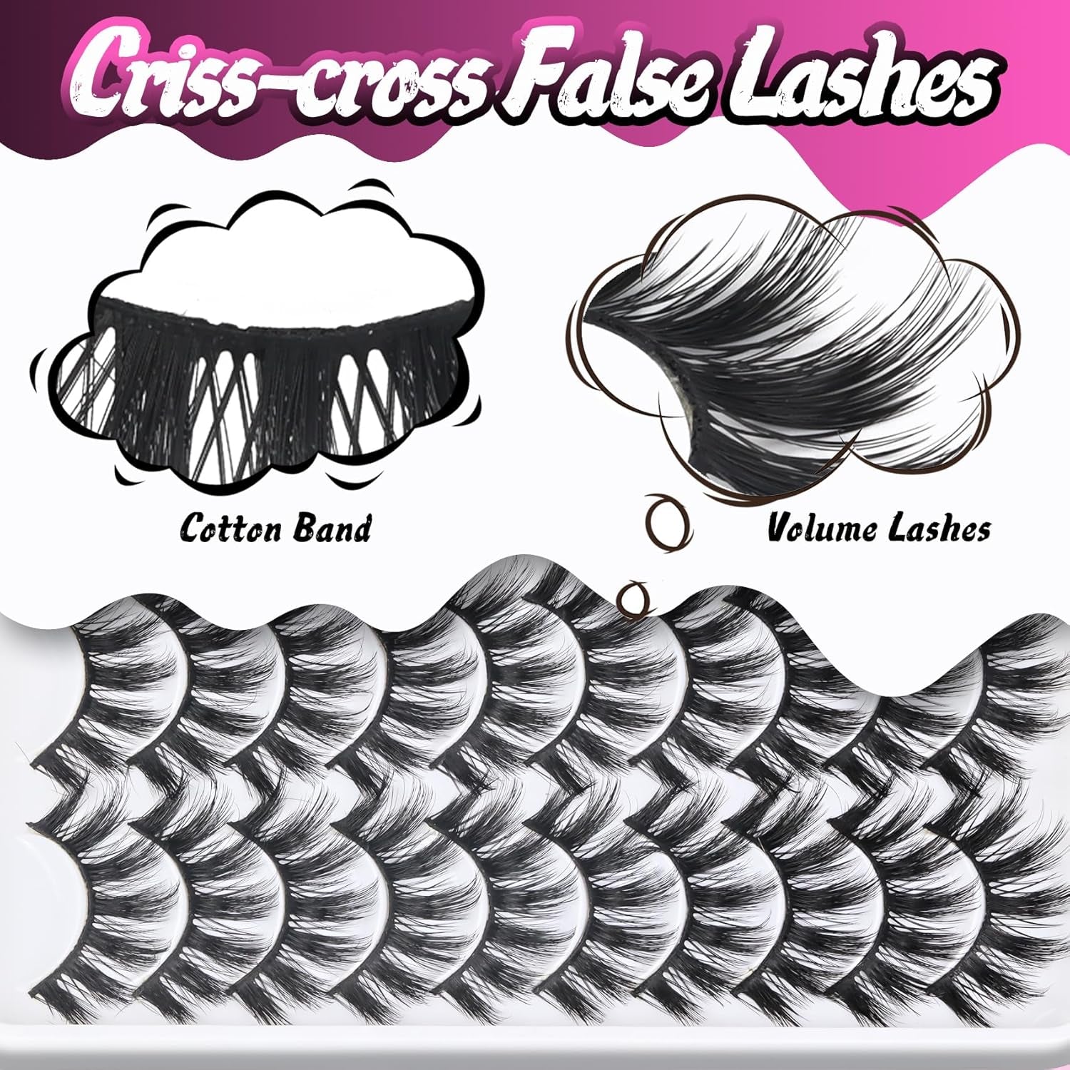 Lashes Fluffy Wispy Faux Mink Eyelashes Criss-Cross False Lashes 10 Pairs Pack Fake Eyelashes for Women (3D07)