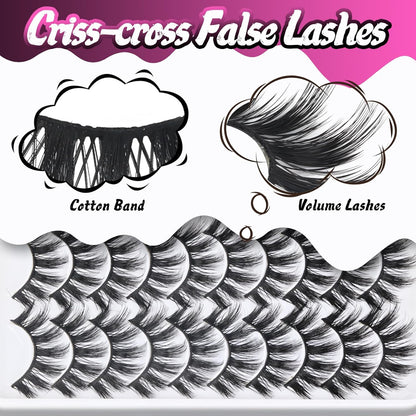 Lashes Fluffy Wispy Faux Mink Eyelashes Criss-Cross False Lashes 10 Pairs Pack Fake Eyelashes for Women (3D07)