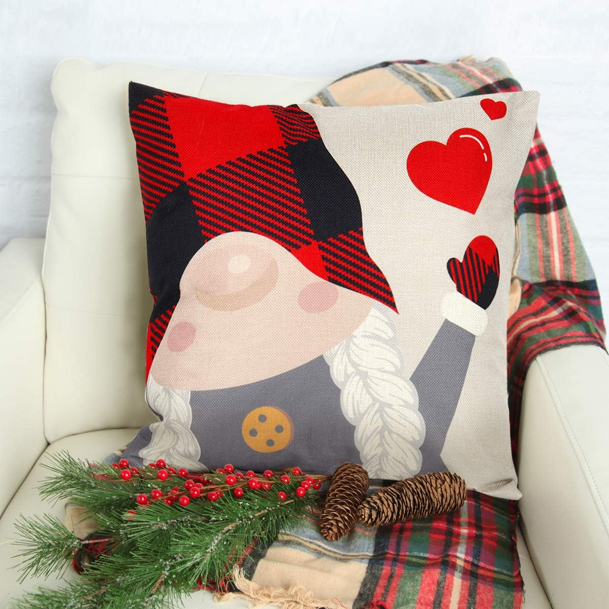 Gnome Christmas Pillow Covers 18X18 Set of 4, Christmas Decorations Pillow Cases Decorative Throw Pillow Covers, Pillowcase Xmas Decoration