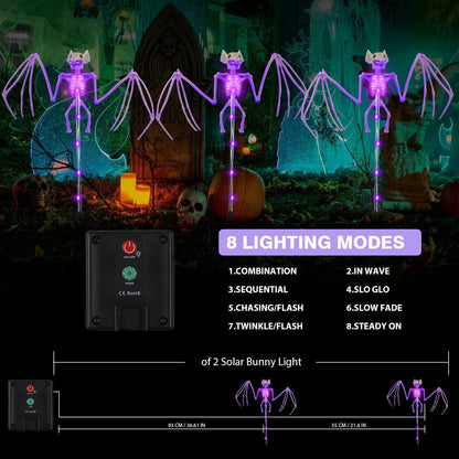 Solar 3D Scary Bat Garden Lights - 2 Pack Halloween Outdoor Decor