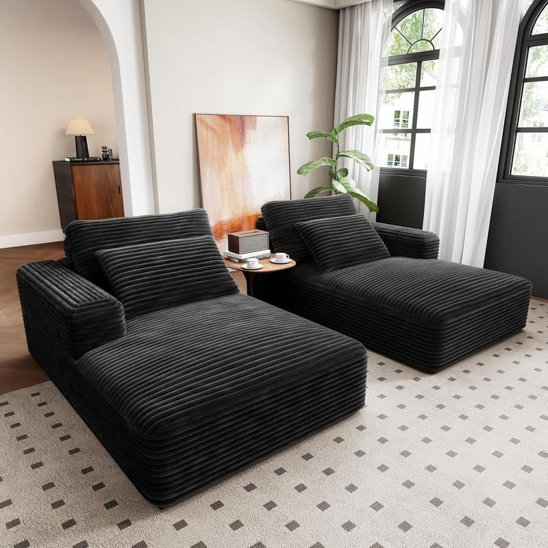 49" Oversized Chaise Lounge Sofa Bed with 2 Cup Holders & Storage Pocket - Plush Corduroy Upholstered, No Assembly Cloud Couch for Living Room, Bedroom, or Reading Nook