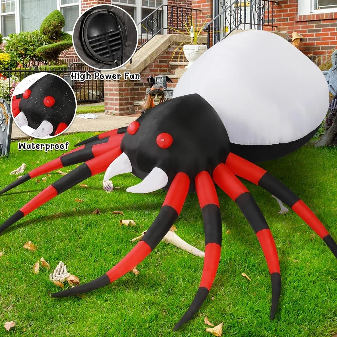 8.5 FT Halloween Spider Inflatable, Halloween Inflatable Giant Blow up Spider with Built-In Lights, Outdoor Inflatable Halloween Decorations Halloween Blowup for Holiday/Party/Yard