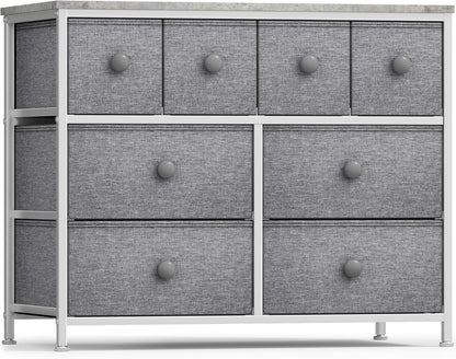 Dresser with 8 Drawers - Chest Clothing Organizer Unit with Steel Frame Wood Top Knob Handle Easy Pull Fabric Bins - Large Storage Furniture for Bedroom, Hallway, Living Room, Nursery & Closet