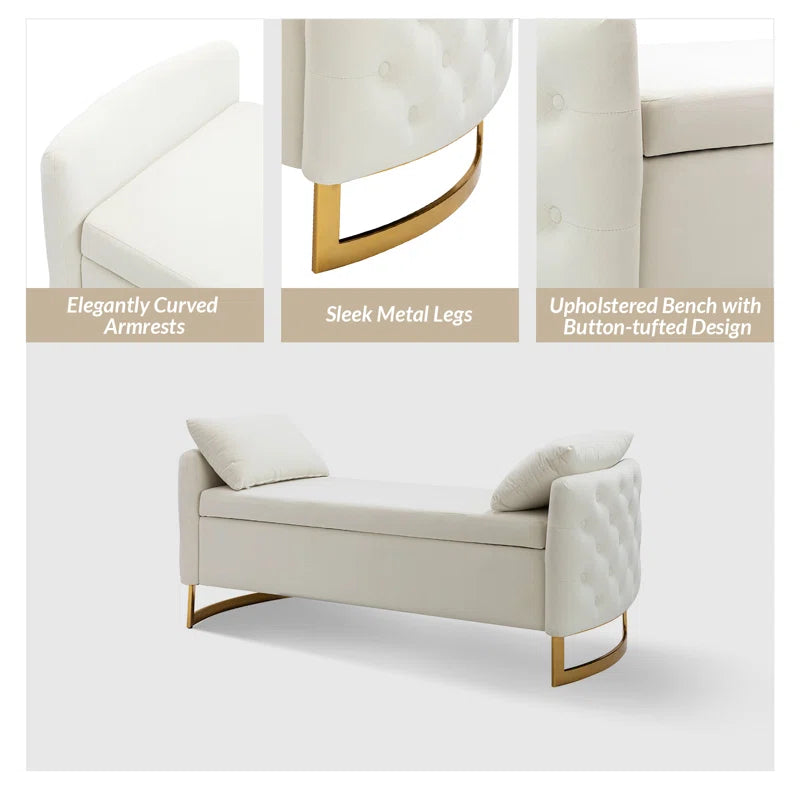 Elegant Aristides Velvet Upholstered Flip Top Storage Bench with Cozy Pillows