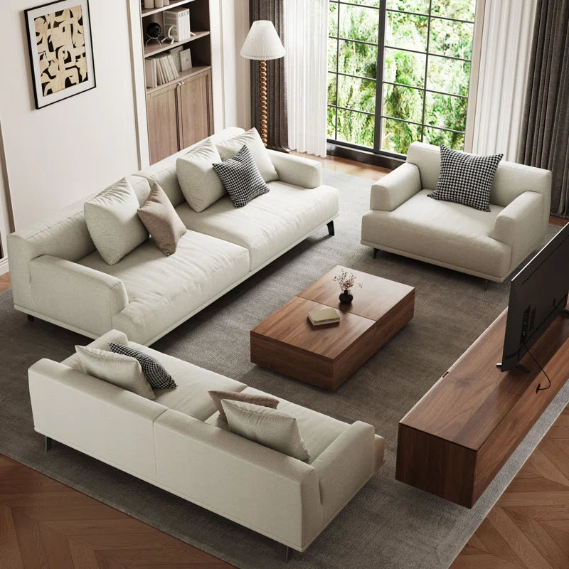 Reve Four-Seater Cotton and Linen Sofa with Pillows