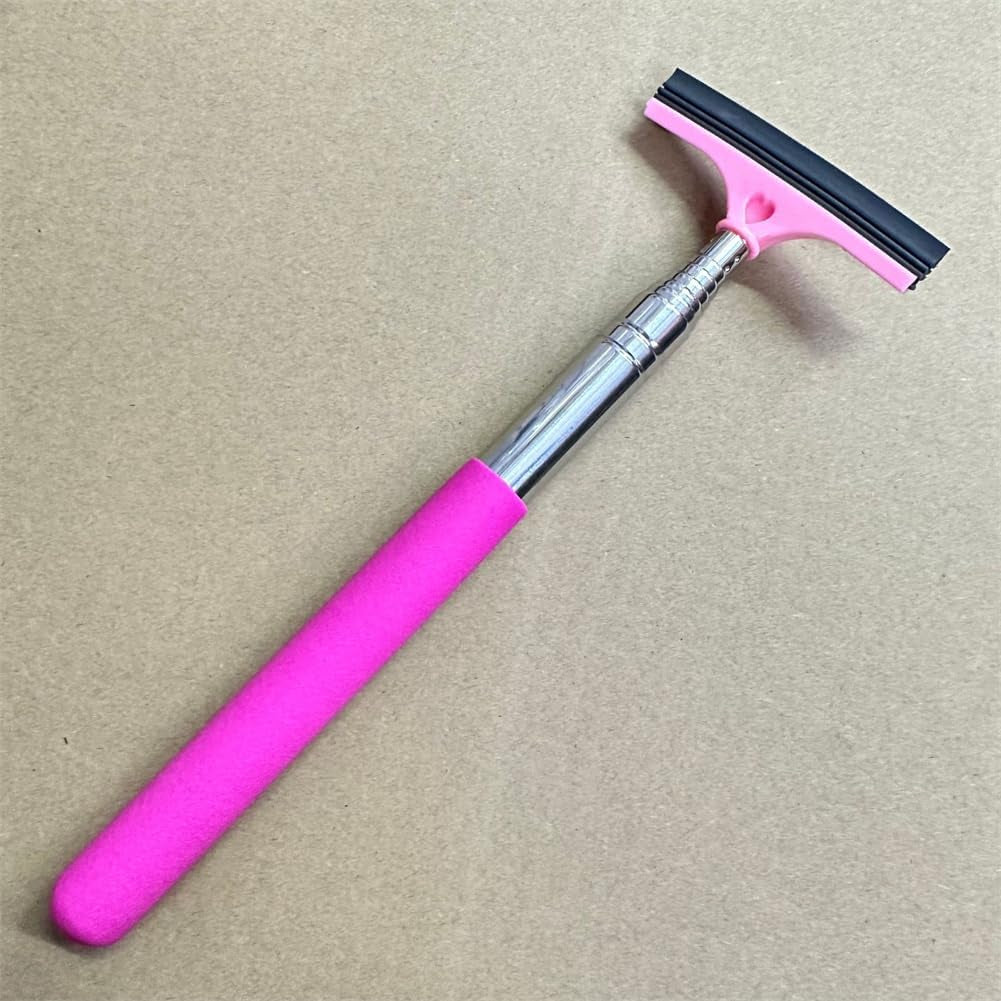 Car Rearview Mirror Wiper, Retractable Auto Glass Squeegee, Water Cleaner with Telescopic Long Rod, Portable Cleaning Tool for All Vehicles, Universal Automotive Accessories (Pink)