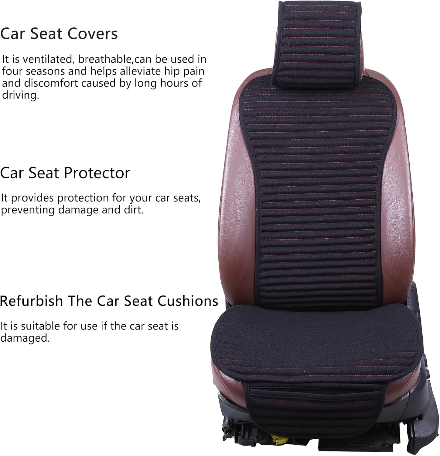 Car Seat Covers, Cloth Cars Seat Covers, Universal Fabric Car Seat Covers, Front Seats Only Air Bag Compatible, Cooling Car Seat Protector, Buckwheat Hull Breathable Comfortable Ventilated, Black