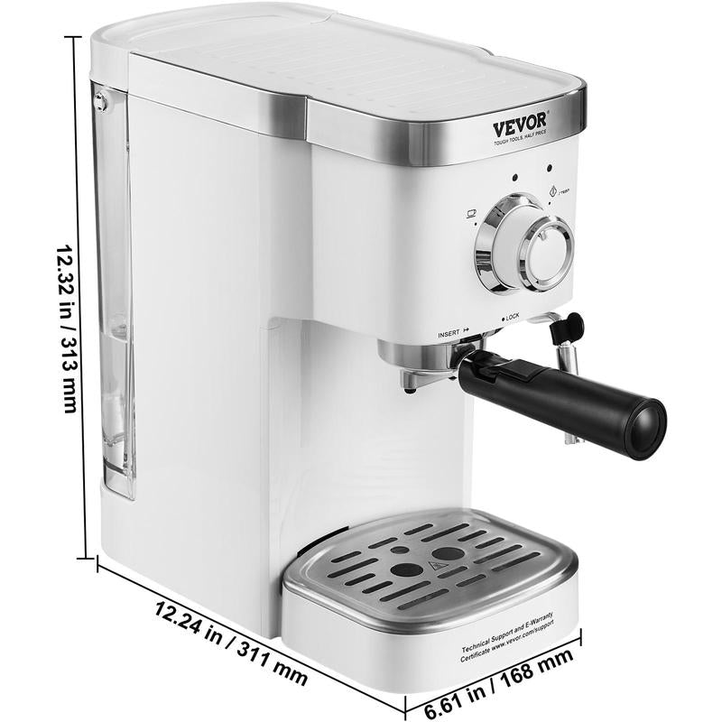 Espresso Coffee Machine, 15Bar Semi-Automatic Espresso Maker with Milk Frother Steam Wand, Professional Cappuccino Latte Machine with High-Power Boiler & Removable Water Tank, NTC Control System