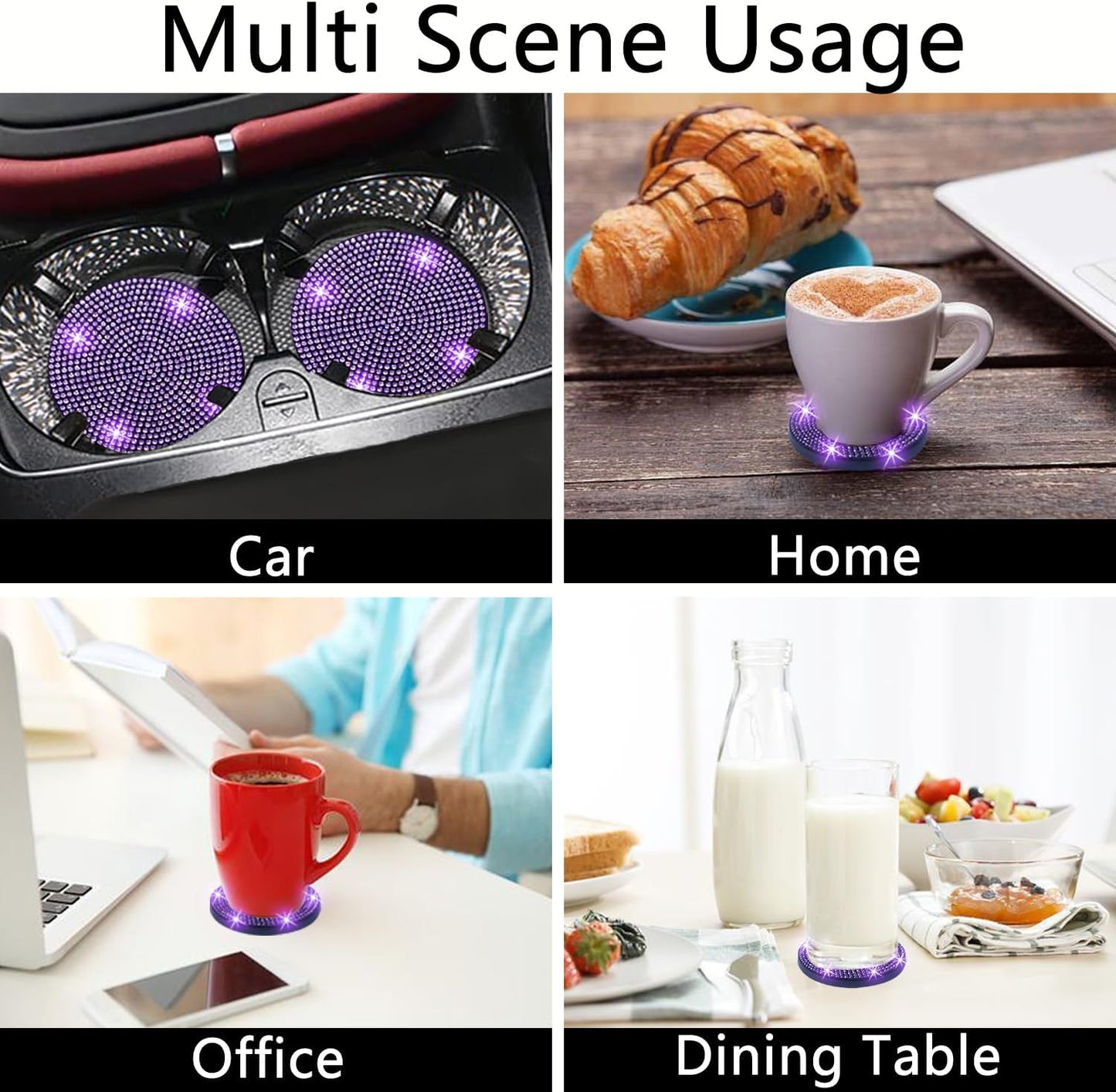 2Pcs Bling Car Cup Holder, Coaster, 2.75 Inch Anti-Slip Shockproof Universal Car Coasters Insert Bling Crystal Rhinestone Automotive Interior Accessories for Women (2 Pcs, Purple Violet)