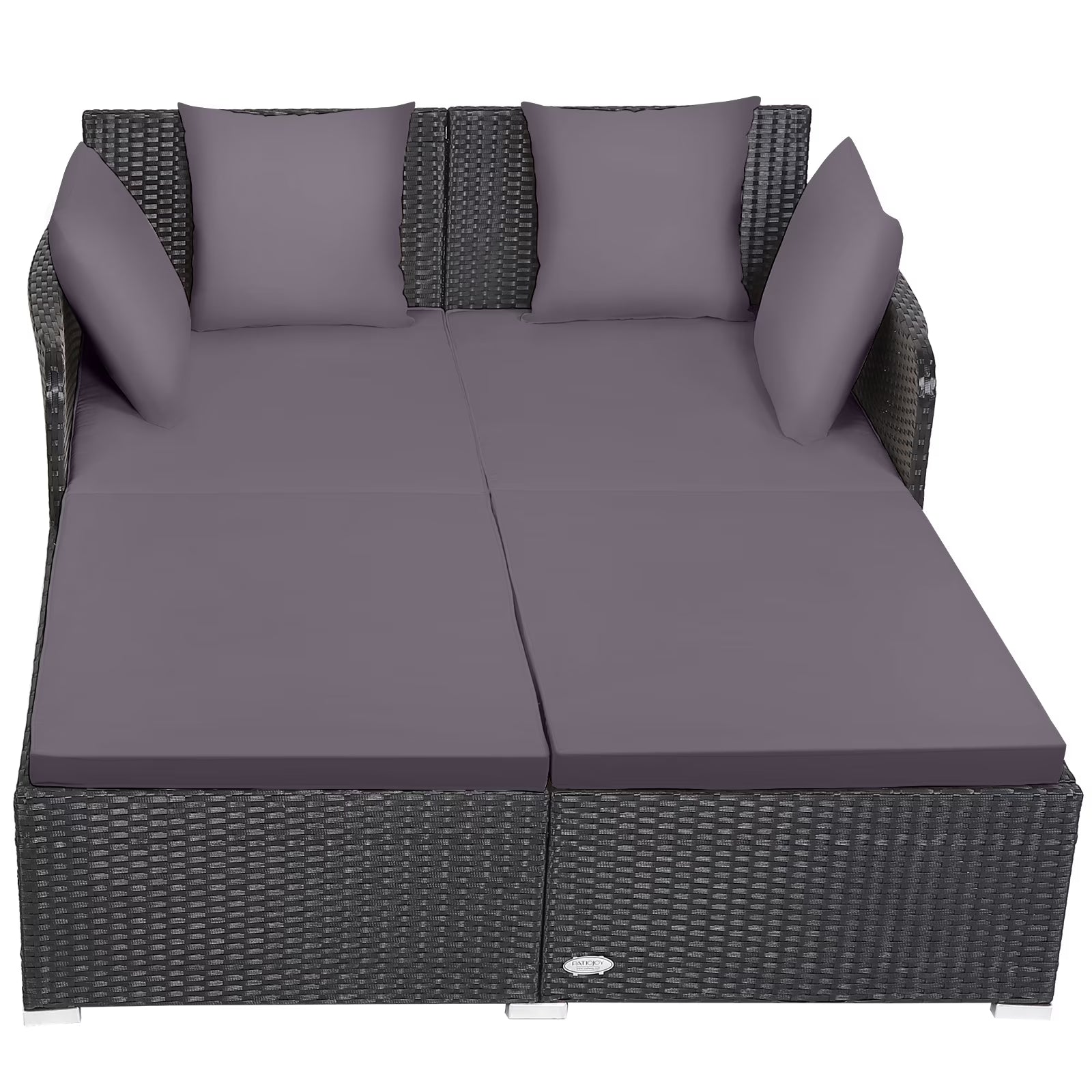 Patio Rattan Daybed with 4 Pillows Cushioned Sofa for Outdoor Grey