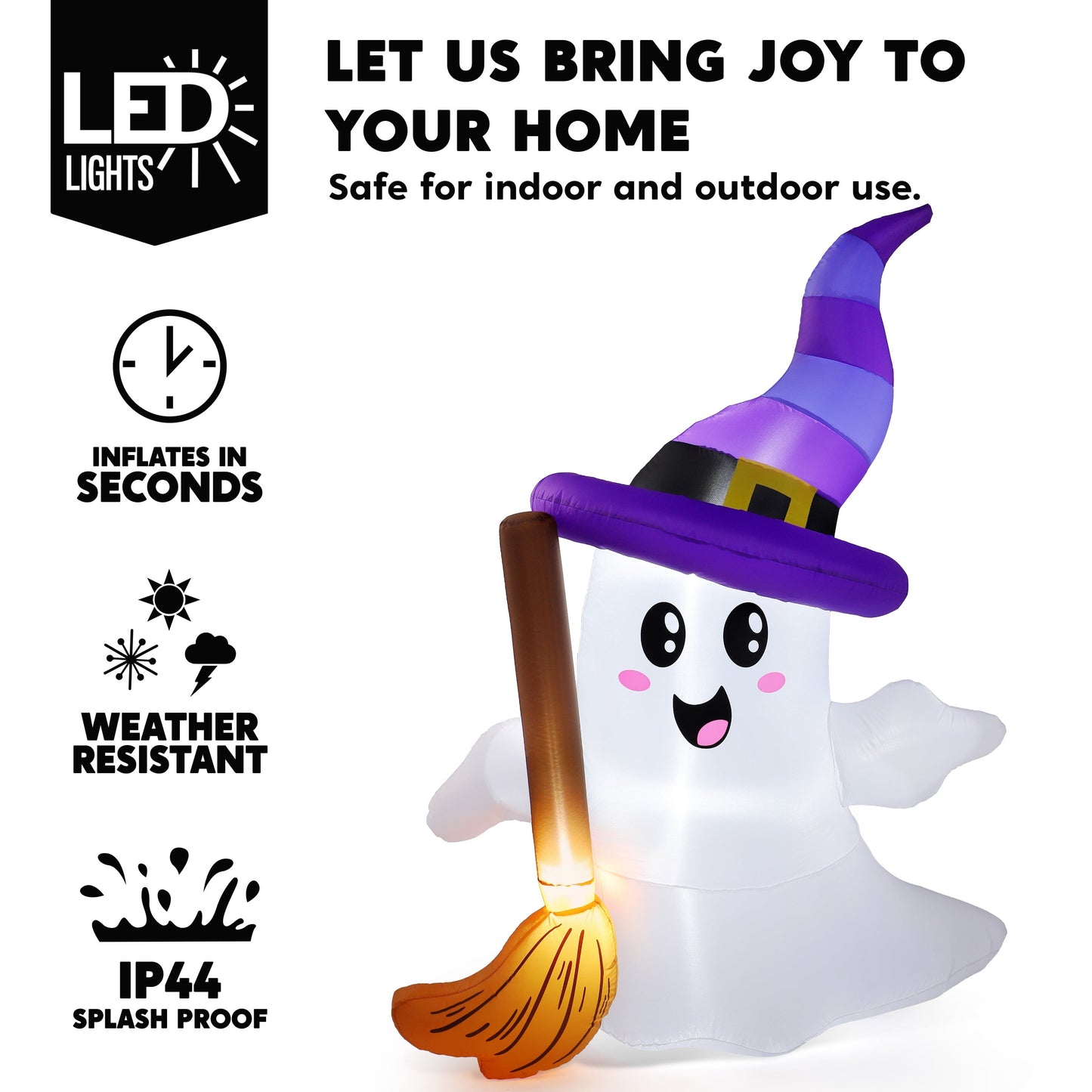 6Ft Halloween Inflatables Light up Cute Ghosts with Witch Hat, Halloween Decorations Outdoor, Blow up Halloween Yard Decorations