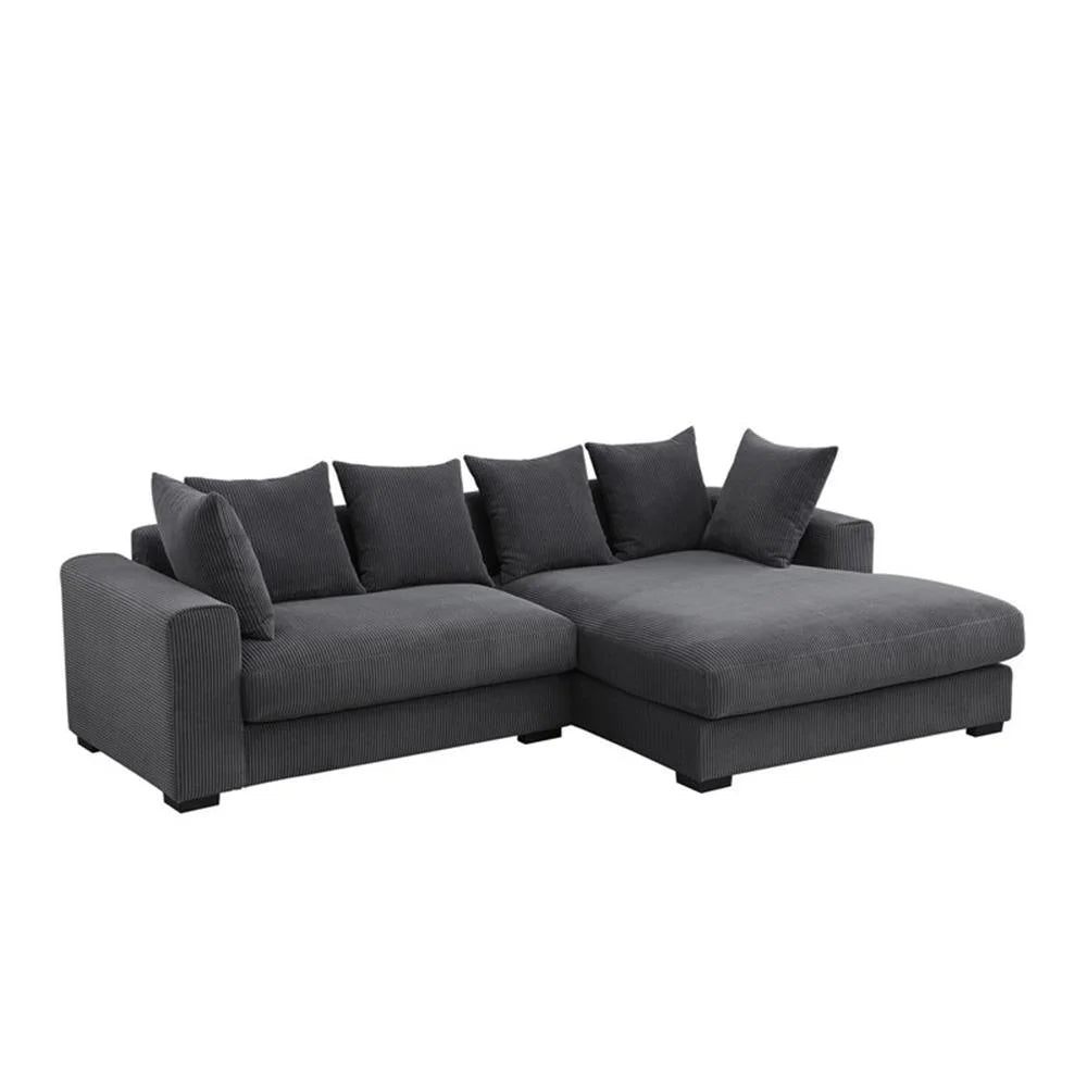 Solid Print L Shaped Sectional Sofa with Pillows, Dark Gray