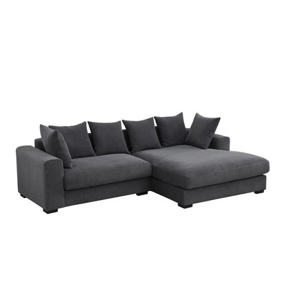 Solid Print L Shaped Sectional Sofa with Pillows, Dark Gray
