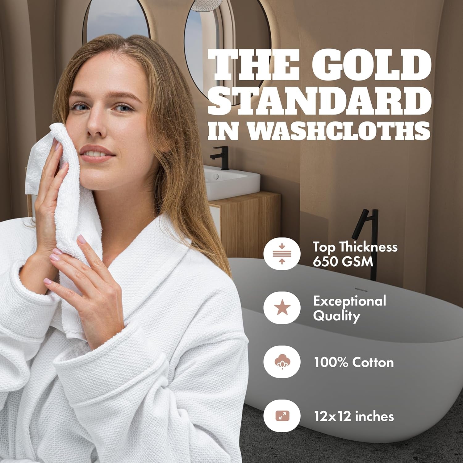 White Washcloths 48 Pack - 600 GSM 100% Ring-Spun Cotton Wash Cloths for Showering, Highly Absorbent and Soft | 12X12 Inches