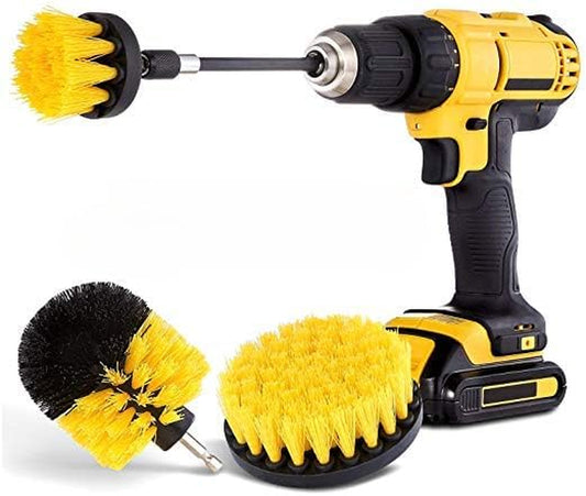 3 Pcs Drill Brush Cleaner Attachments Set Multi-Purpose Scrubber for House - Ideal for Crevices, Car Seats, Rims, Bathroom, Kitchen, Tiles Cleaning (Yellow)