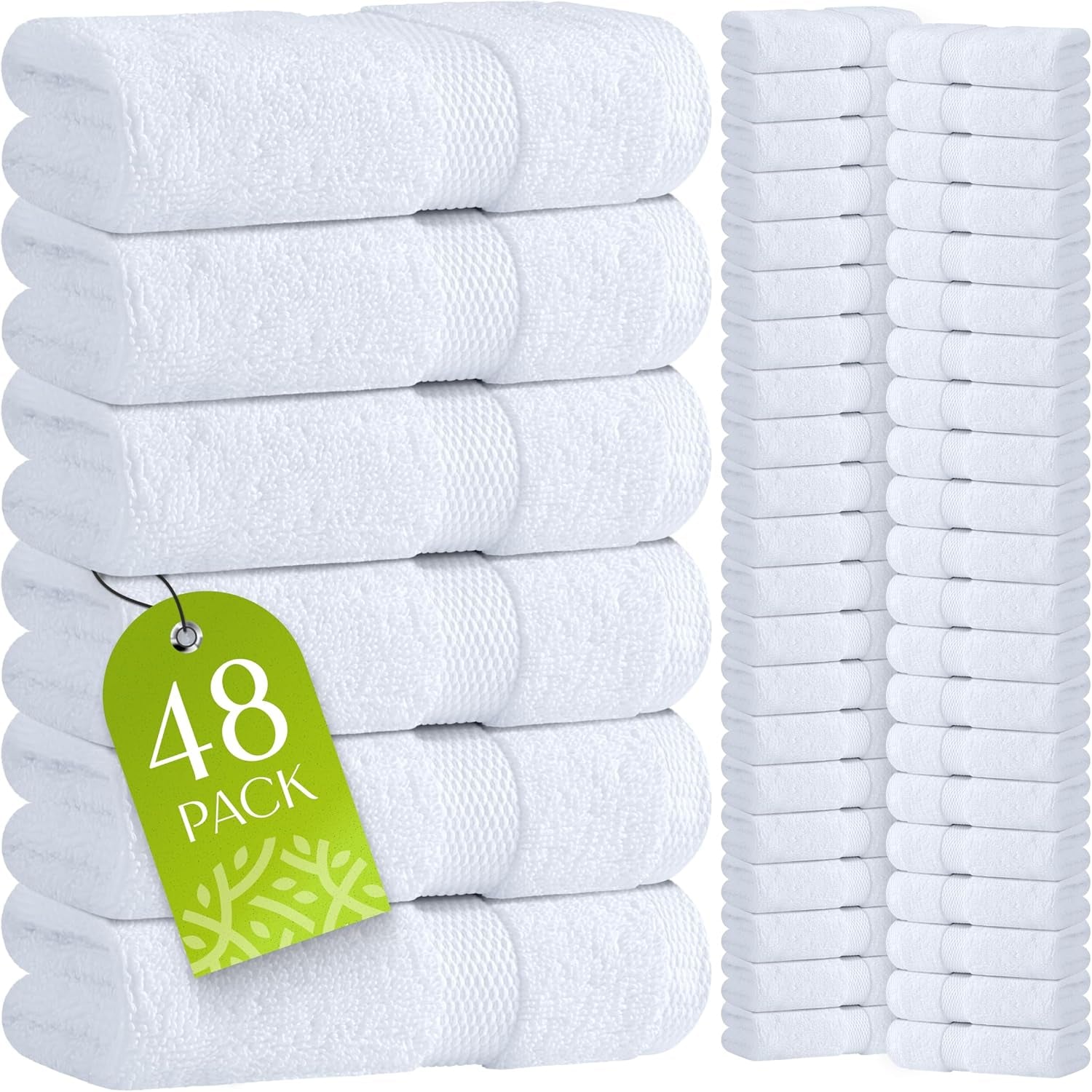 White Washcloths 48 Pack - 600 GSM 100% Ring-Spun Cotton Wash Cloths for Showering, Highly Absorbent and Soft | 12X12 Inches